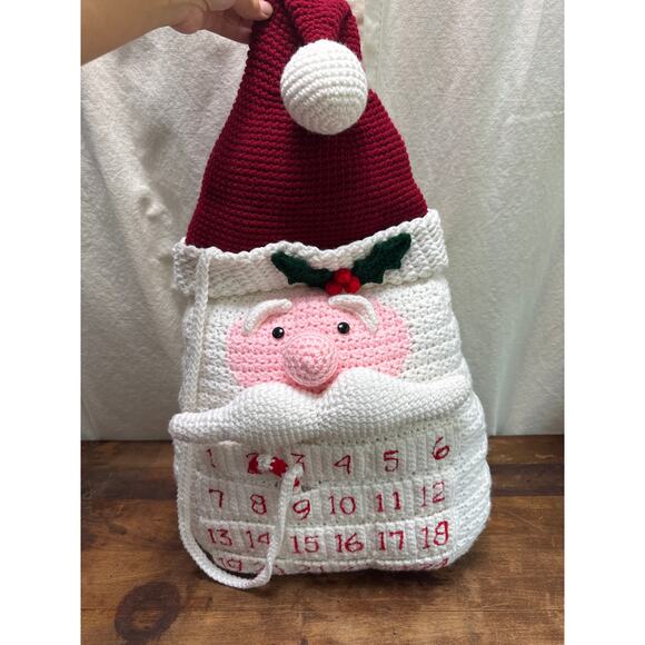 Handmade Crocheted Santa Countdown Advent Calendar Pillow Christmas Décor - Picture 2 of 11
